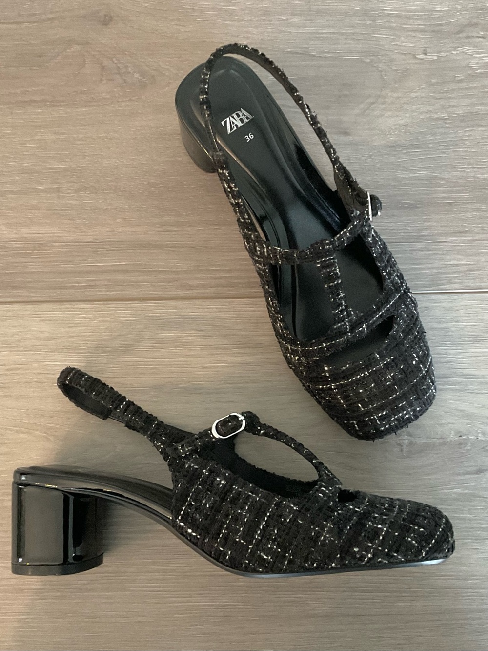 ZARA Textured Slingback Heels Tweed Black/White Size EU 36 EXCELLENT CONDITION